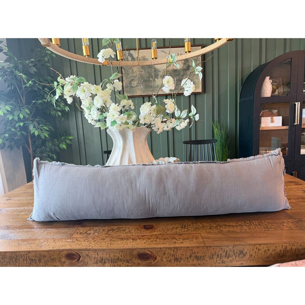 RARE Lumbar Heavyweight Linen Blend Throw Pillow Dark Gray - Casaluna NEW